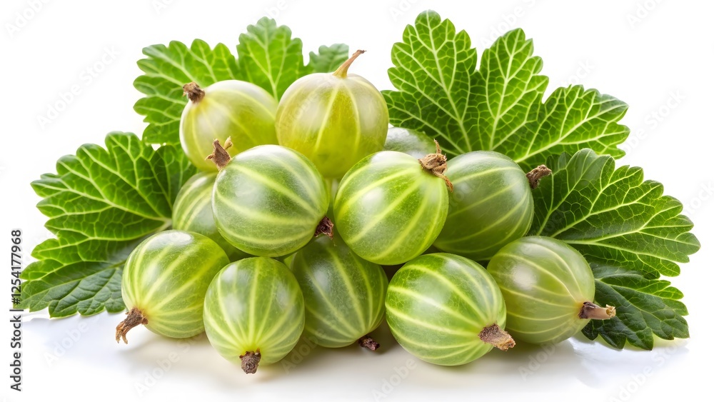Green Gooseberries with Leaves Green Gooseberries with Leaves
