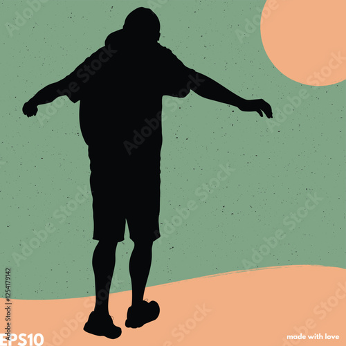 Walking man with outstretched arms silhouette. Vector graphic backdrop
