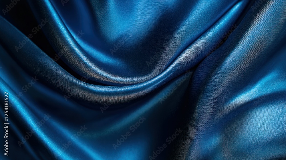 Fototapeta premium Blue silk fabric folds, luxurious texture, elegant drape