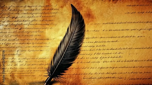 Vintage ink writing with a feather quill on aged parchment background in a classic style