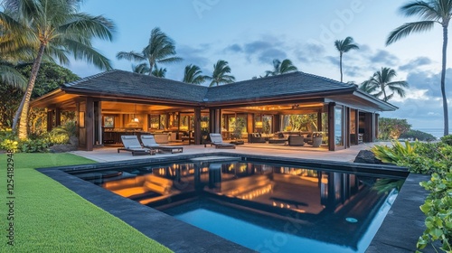 Wallpaper Mural A resort-style backyard with tropical landscaping and a swimming pool. Torontodigital.ca