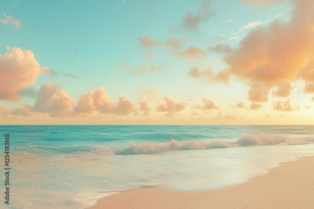 Serene sunset over tranquil ocean beach. Serene sunset over tranquil ocean beach.