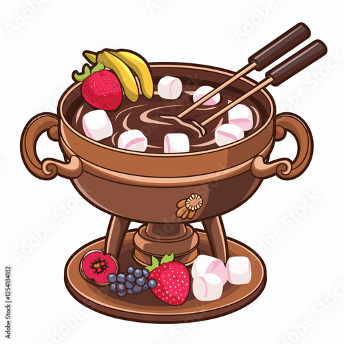 Delicious Chocolate Fondue with Fruits and Marshmallows