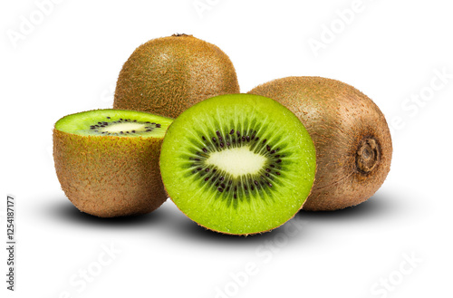 Fototapeta Naklejka Na Ścianę i Meble -  pile of sliced ​​kiwi fruits on white background isolate