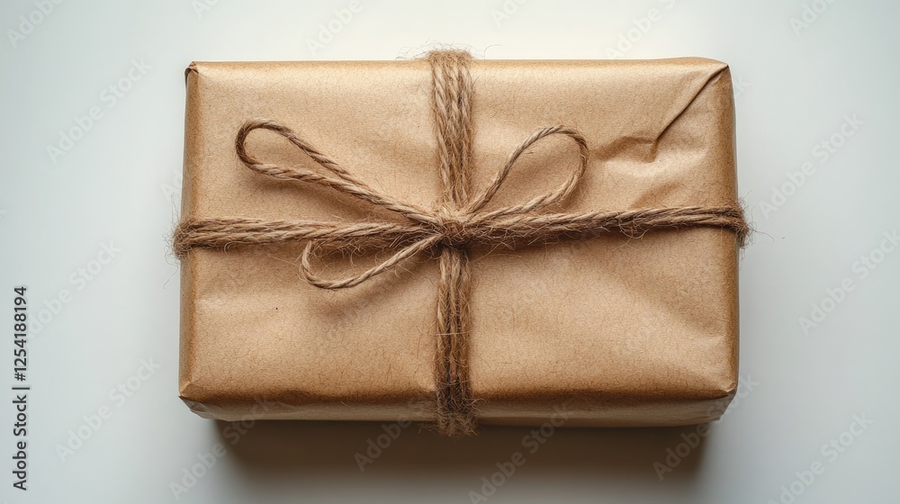 A neatly wrapped brown package tied with twine, suggesting a gift or surprise inside. A neatly wrapped brown package tied with twine, suggesting a gift or surprise inside.