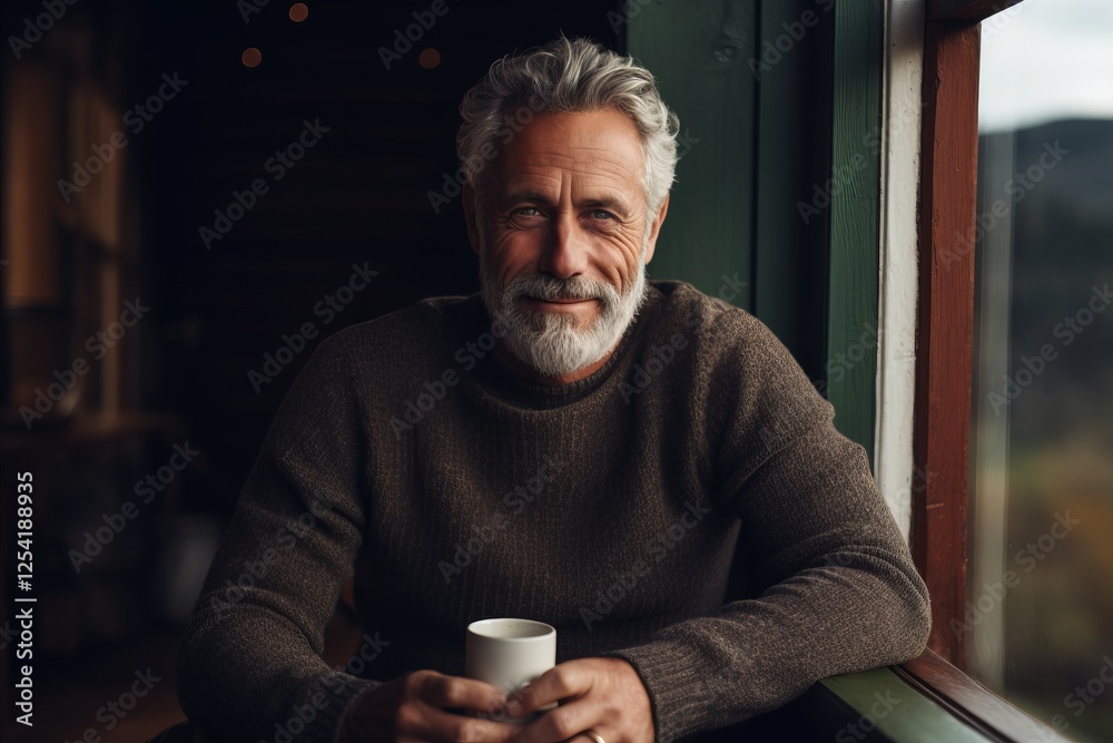Portrait of a senior man with a cup of coffee in his hands.