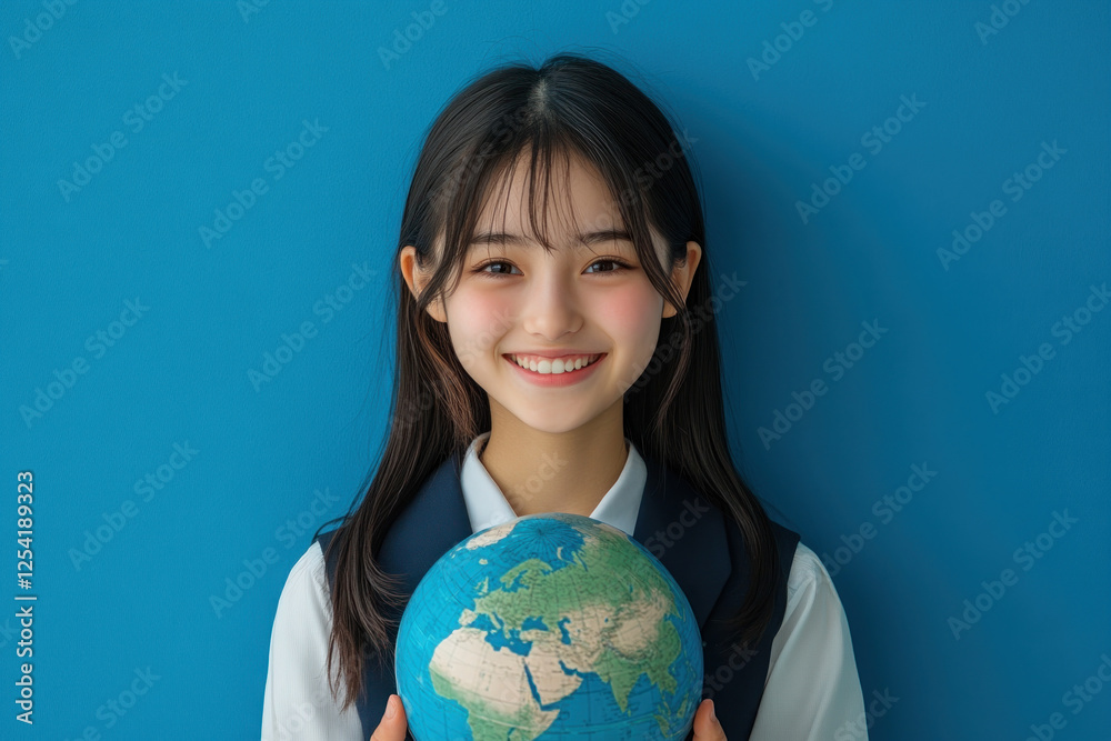 Young girl holding a globe, her eyes wide with curiosity and wonder as she examines the world in her hands. Young girl holding a globe, her eyes wide with curiosity and wonder as she examines the world in her hands.