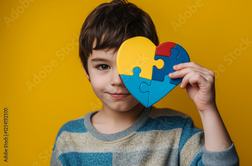 Autism Awareness: A Child's Heart Puzzle. Celebrating diversity, acceptance, and inclusion for a better future. World Autism Awareness Day photo