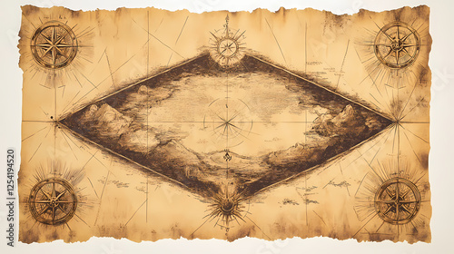 Unraveling the mythic origins of the bermuda triangle a vintage map reveals arcane symbols a shimmering portal to an alternate dimension. Unraveled Dimensions. Illustration