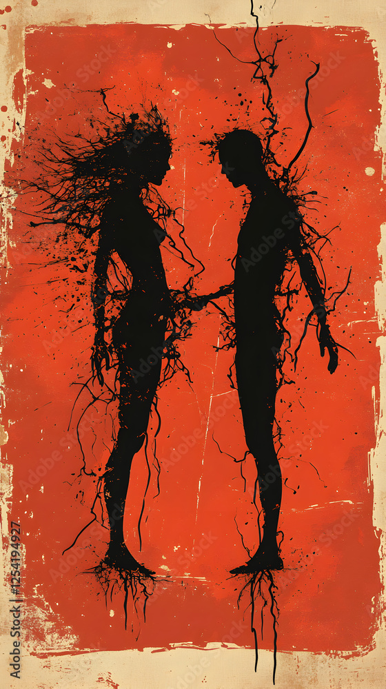 Obraz premium Abstract Art Silhouettes: Discover Emotional Connection and Unity in Contemporary Romantic Imagery