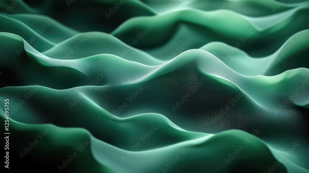Obraz premium Abstract green waves create a fluid, textured landscape, evoking a sense of depth and movement.