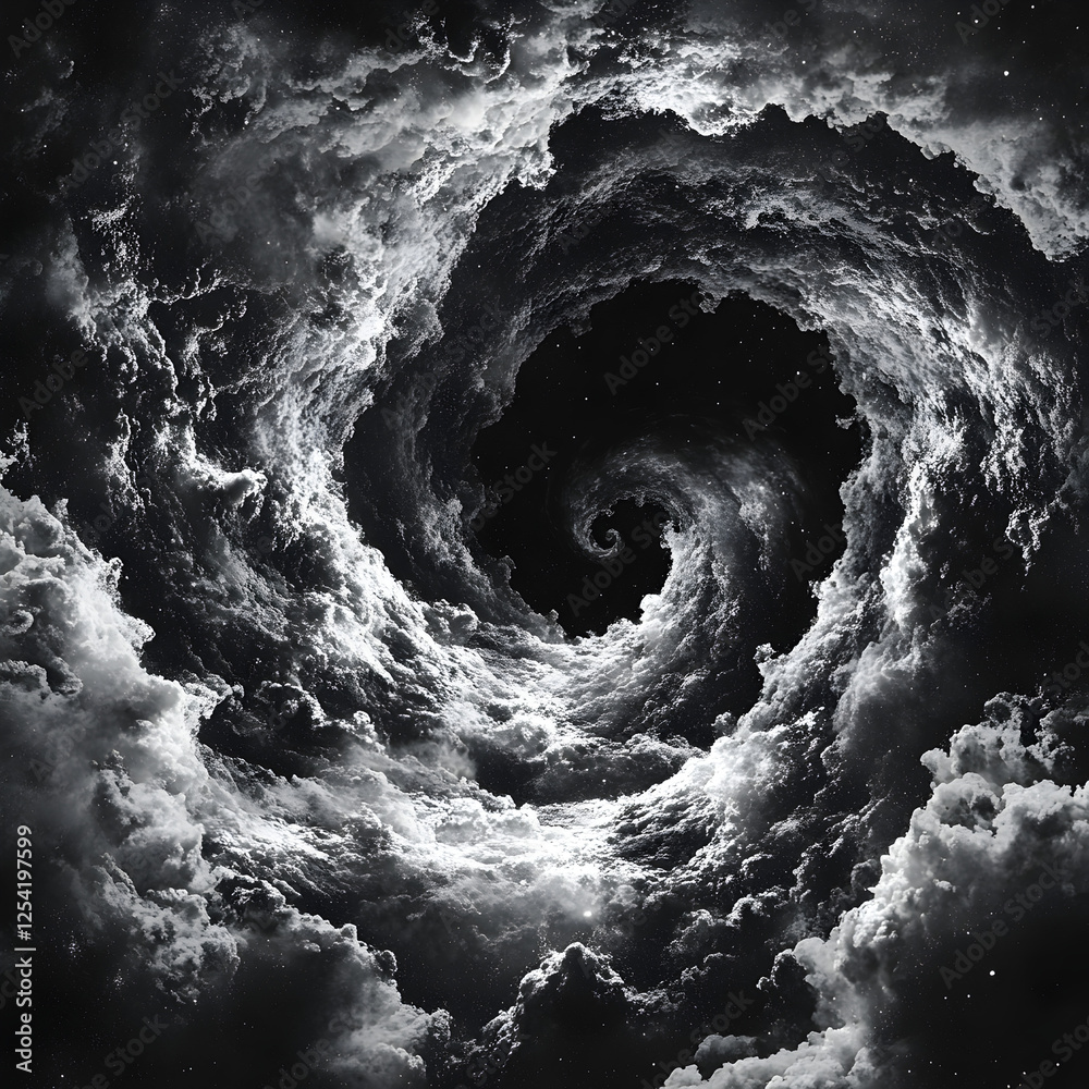 Fototapeta premium Abstract Celestial Cosmos: Black and White Spiral Nebula Pattern for Mystical Space-Themed Design