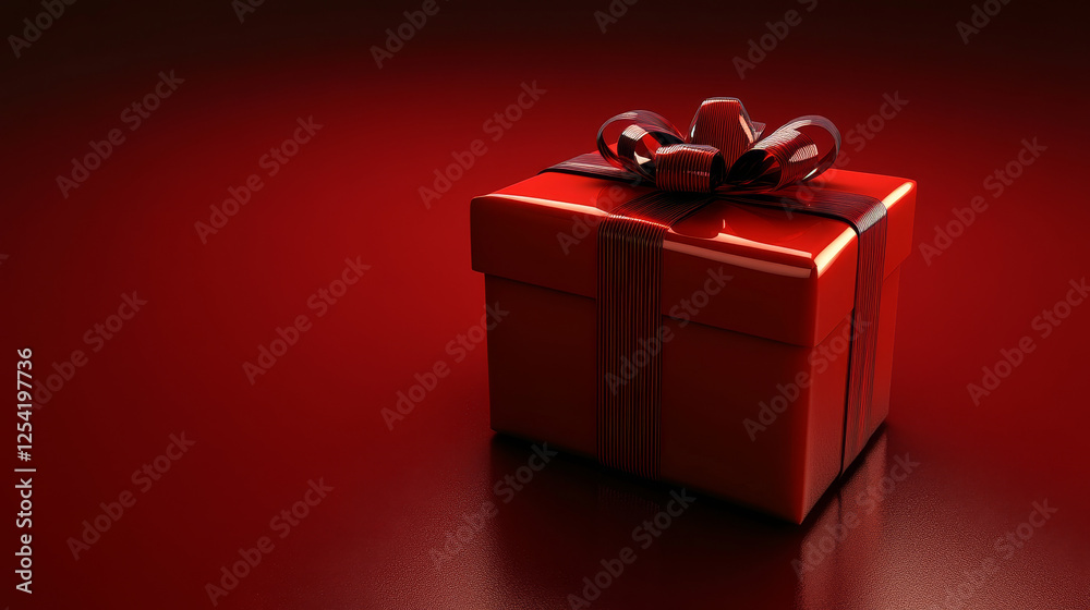 Obraz premium Crimson Elegance: Luxurious Red Gift Box on a Deep Red Canvas