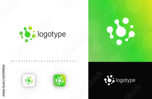 Abstract logo with interconnected organic shapes resembling molecules or cells, symbolizing biotechnology, scientific innovation, and sustainable development.Isolated vector logo concept