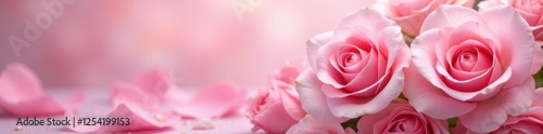 Delicate pink roses & blush petals, soft focus ,  gentle,  romantic