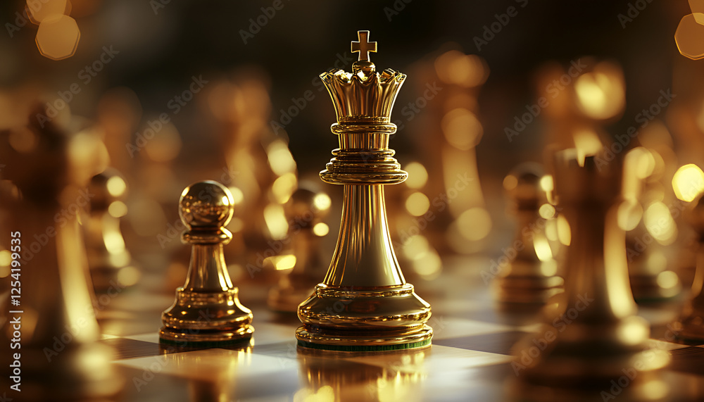 Strategic chess pieces on chessboard with king and rook in focus Strategic chess pieces on chessboard with king and rook in focus