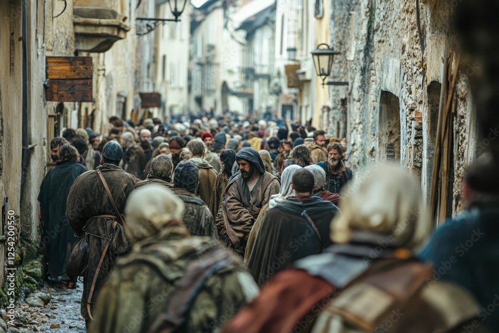 Streets filled with victims of plague during medieval epidemic. Streets filled with victims of plague during medieval epidemic.
