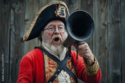 Town crier announcing quarantine during deadly epidemic. photo