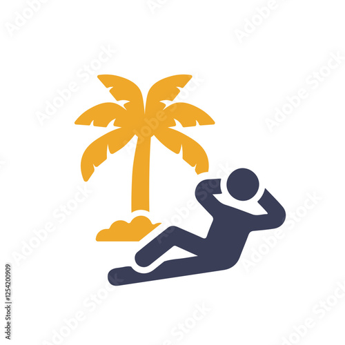 This solid vector icon depicts a person leisurely relaxing beside a palm tree, perfectly capturing the essence of holiday and travel themes as well as the true meaning of relaxation and rejuvenation
