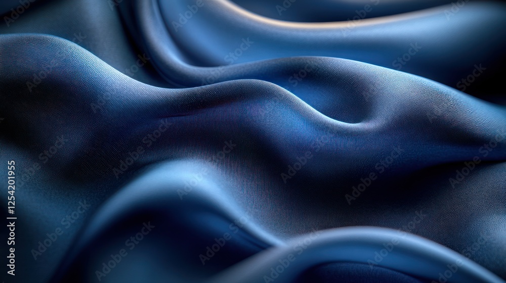 Fototapeta premium Draped blue silk fabric close-up