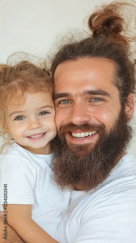 A man with a beard and a little girl. The man is smiling and the girl is smiling A man with a beard and a little girl. The man is smiling and the girl is smiling