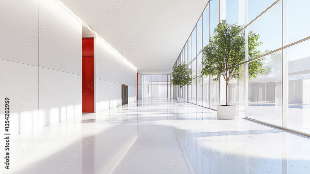 Bright and airy bank lobby with large windows and indoor plants Bright and airy bank lobby with large windows and indoor plants