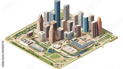 Vibrant Houston in Isometric Perspective.eps