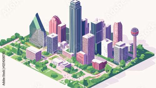 Aerial View of Dallas City in Isometric Style