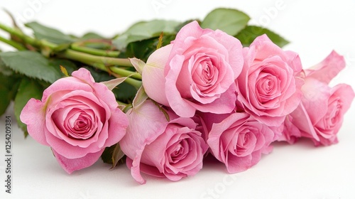 Bouquet of Pink Roses on White Background