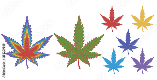 Cannabis leaf, Cannabis herbal leaves, Collection of multi-colored marijuana plant