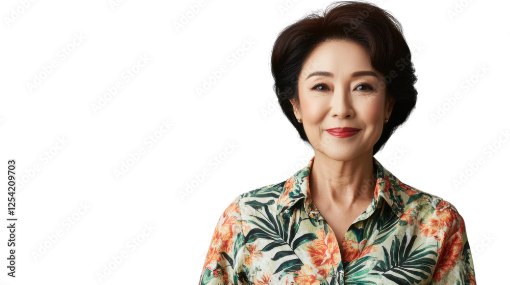 Smiling senior woman with short hair posing on transparent background Smiling senior woman with short hair posing on transparent background