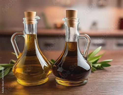 Cruets of Oilive Oil and WIne Vinegar AI photo