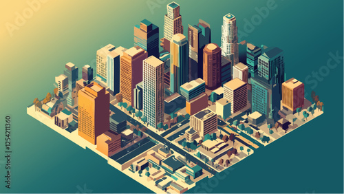 Isometric Perspective of Los Angeles Skyline