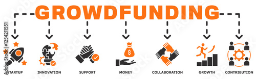 Crowdfunding banner web icon vector illustration concept with icon of startup, innovation, support, money, collaboration, growth, contribution 