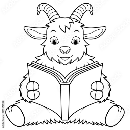 Cartoon sheep reading a book line art