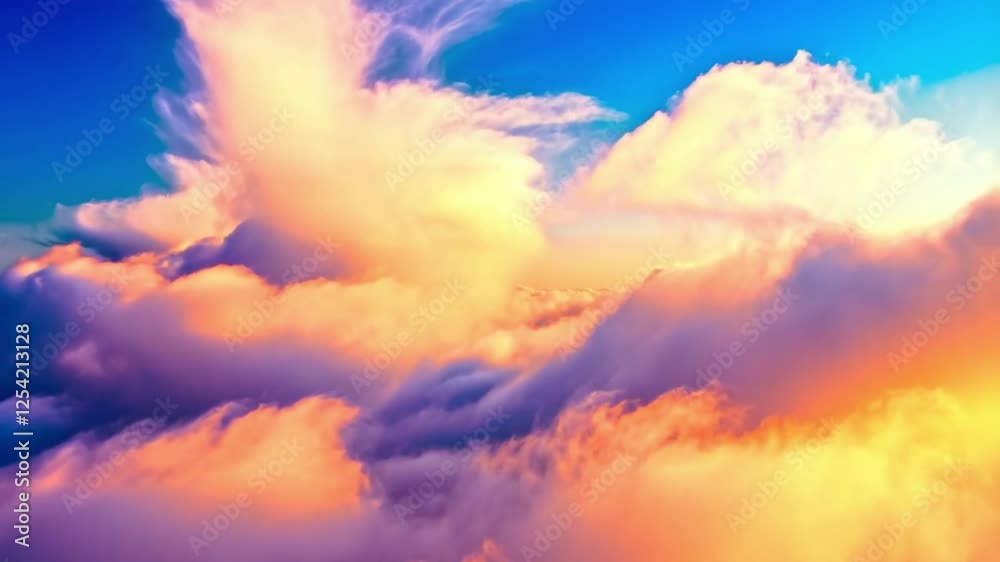  A background featuring abstract clouds in the sky with a sun or sunset landscape, created using a watercolor technique for a colorful video backdrop,**