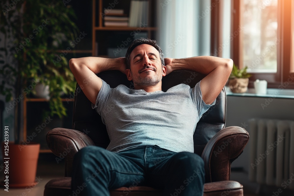 Fototapeta premium A joyful moment of a man at rest