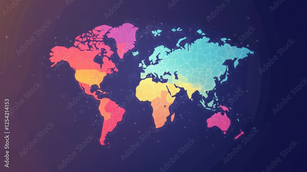 Fototapeta premium Virus floating on world map flat design front view, Epidemiology illustration Front view Bright.