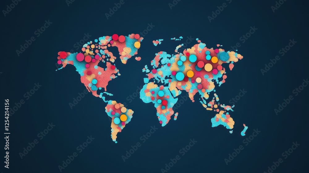 Fototapeta premium Virus floating on world map flat design front view, Epidemiology illustration Front view Bright.