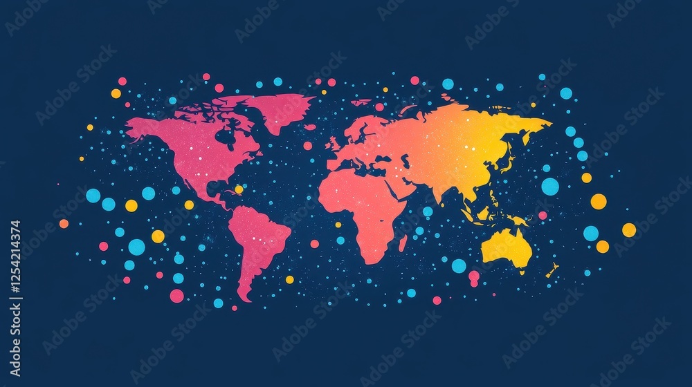 Fototapeta premium Virus floating on world map flat design front view, Epidemiology illustration Front view Bright.