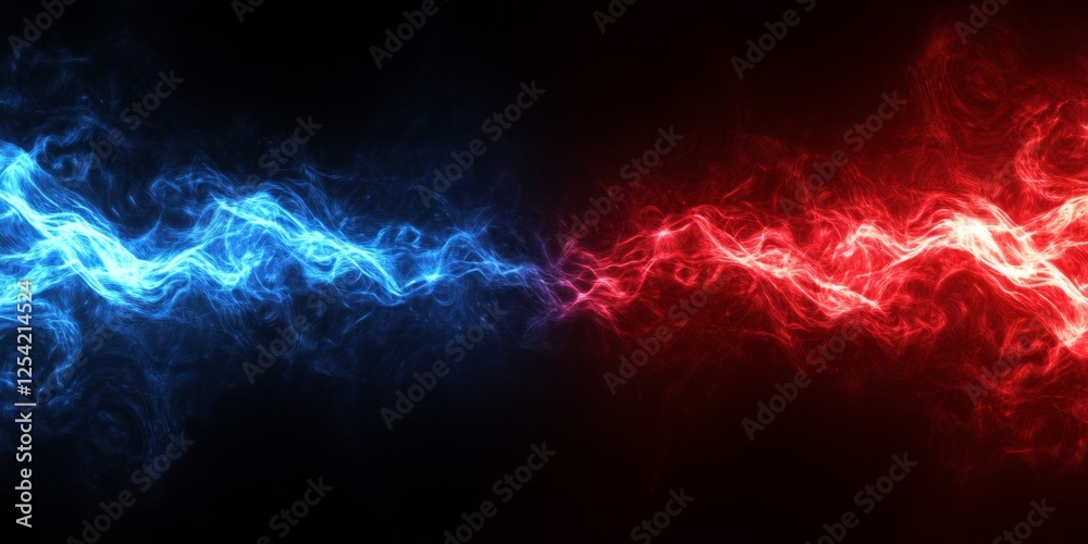 Obraz premium Clashing Blue & Red Energy Streams, Dark Background, Abstract Design