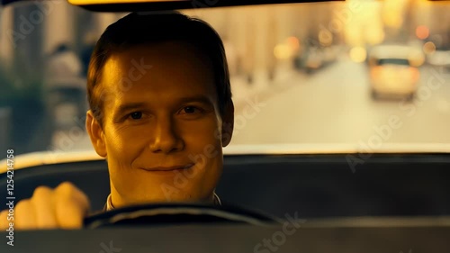 Man Driving Car at Sunset