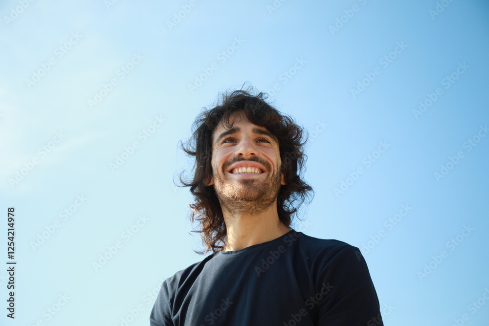 Happy Man Smiles After Seeing A Joy Before His Eyes Happy Man Smiles After Seeing A Joy Before His Eyes