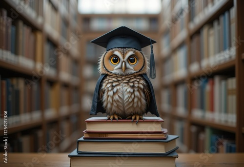 Wallpaper Mural Graduated Owl Perched On Stack Of Books In Library Torontodigital.ca