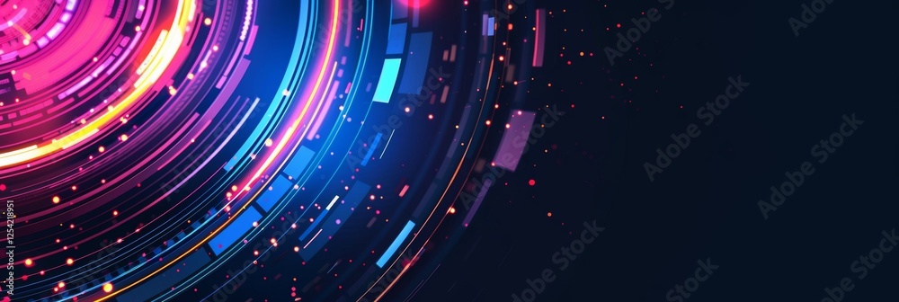 Naklejka premium Circular Tech Graphic. Abstract colorful circular lines on dark blue background