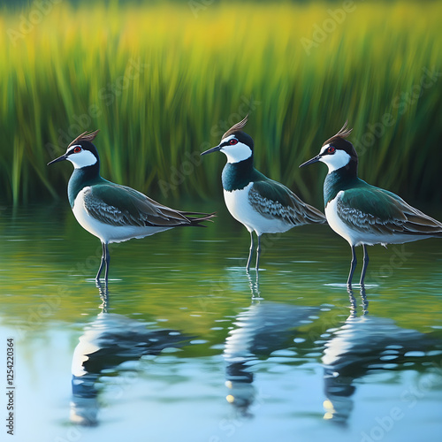 Rhythmic Elegance of Lapwings: Nature's Poetic Symphony in Vibrant Wetlands photo