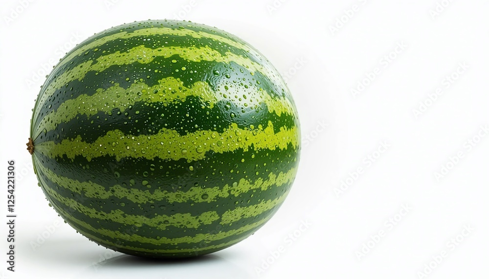 Juicy Watermelon with Water Droplets Fresh Summer Fruit Green Stripes Healthy Eating