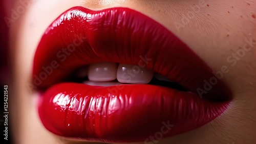 Close-up of shiny red lips with soft studio lighting