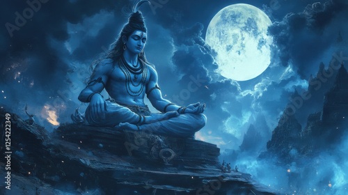 Maha Shivratri festival celebration hindu lord god shiva in Magical lights background photo