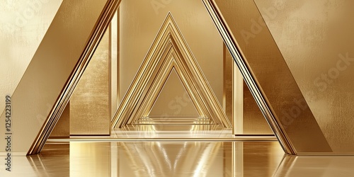 Golden geometric structures create a stunning visual pathway in a modern design space